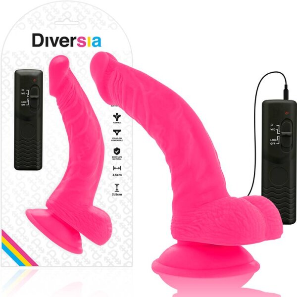 imagen DIVERSIA - DILDO REALISTICO FLEXIBLE CON VIBRACION ROSA 21.5 CM -O- 4.5 CM