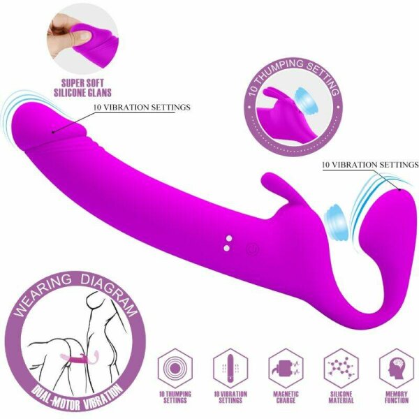 imagen PRETTY LOVE - ZANINI DILDO STRAP-ON SIN ARNES 10 VIBRACIONES MORADO