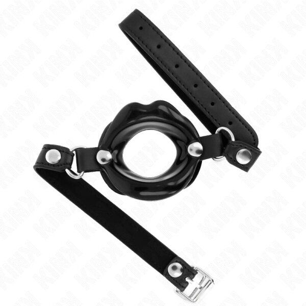 imagen KINK - MORDAZA LABIAL 8 CM CON CORREA DE POLIPIEL NEGRO 63 x 2 CM AJUSTABLE 39-58 CM