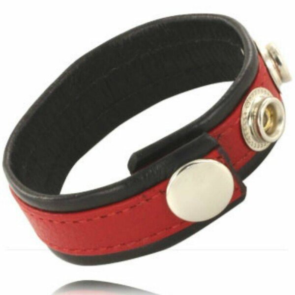 imagen LEATHER BODY - CORREA DE CUERO AJUSTABLE PARA PENE ROJA- NEGRA