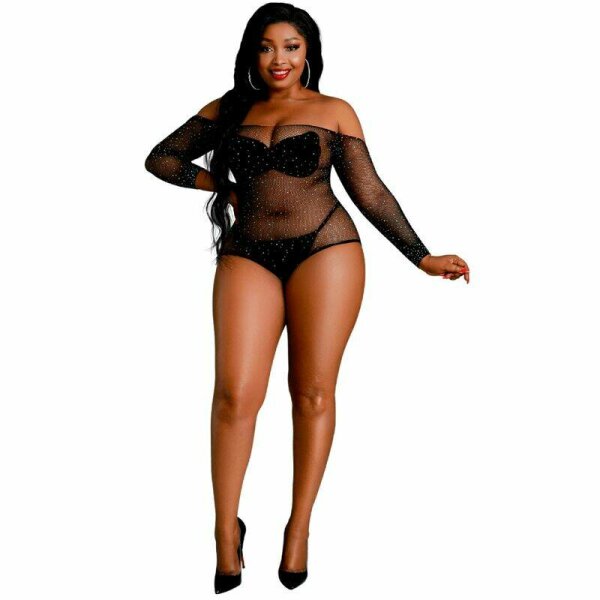 imagen MOONLIGHT - MODELO 9 BODY MANGA LARGA NEGRO BRILLANTE TALLA UNICA / PLUS SIZE