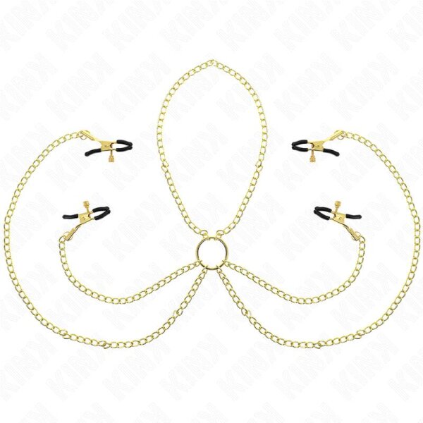 imagen KINK - PINZAS PARA PEZONES Y CLÍTORIS 4 ENGANCHES AJUSTABLE DORADO
