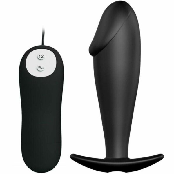 imagen PRETTY LOVE - PLUG ANAL SILICONA FORMA PENE Y 12 MODOS VIBRACION NEGRO