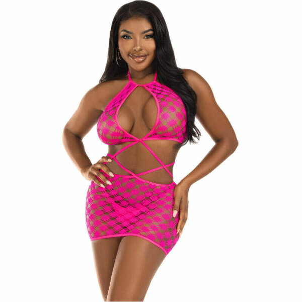 imagen LEG AVENUE - MINI VESTIDO CON ABERTURAS FUCSIA TALLA ÚNICA