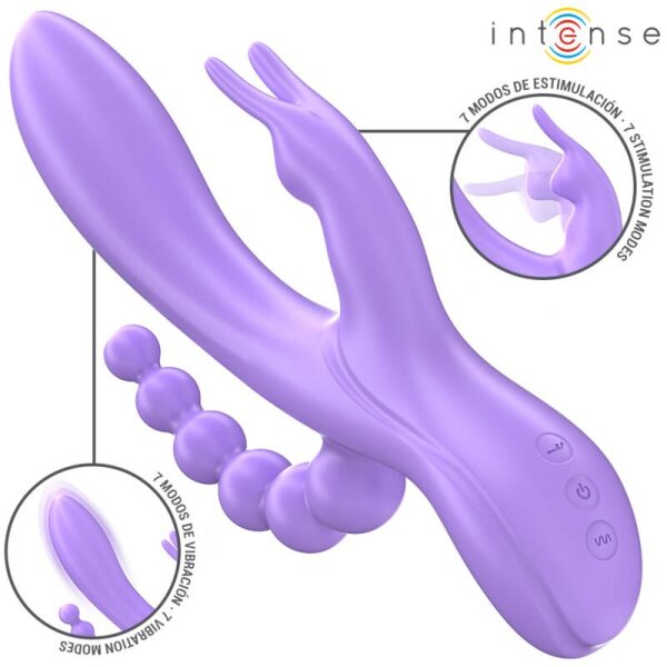 imagen INTENSE - MIKO TRIPLE VIBRADOR RABBIT & ESTIMULADOR & ANAL 7 VIBRACIONES MORADO
