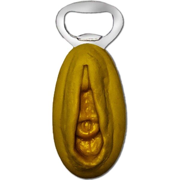 imagen DIABLO PICANTE - ABRIDOR PLATEADO CON FORMA VAGINA DORADA