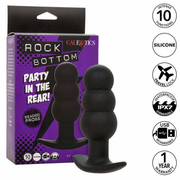 imagen CALEXOTICS - ROCK BOTTOM PLUG ANAL CON CUENTAS 10 VIBRACIONES SILICONA NEGRO