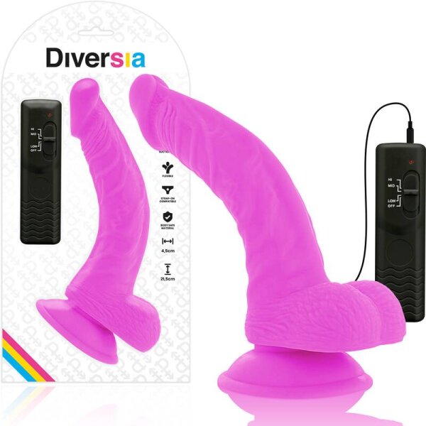 imagen DIVERSIA - DILDO REALISTICO FLEXIBLE CON VIBRACION LILA 21.5 CM -O- 4.5 CM