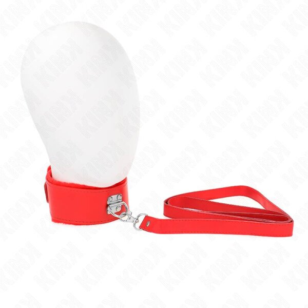 imagen KINK - COLLAR CON CORREA 116 CM CON TACHUELAS PLATEADAS MODELO 4 ROJO AJUSTABLE 40-48 CM X 6 CM