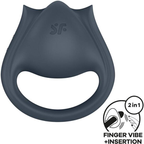 imagen SATISFYER - PERFECT PAIR 2 MULTIVIBRADOR 2 EN 1 ANILLO PARA PENE & ESTIMULADOR DE DEDO GRIS