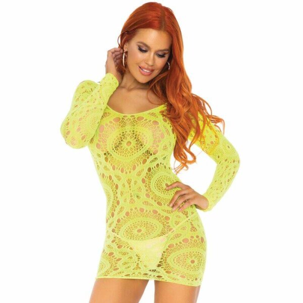 imagen LEG AVENUE - MINI VESTIDO DE ENCAJES MANGA LARGA NEON TALLA UNICA