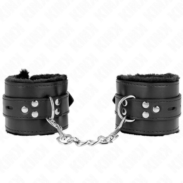 imagen KINK - MUÑEQUERAS FORRADAS CON AGUJEROS CUADRADOS NEGRO Y CORREA NEGRO AJUSTABLE 17-29 CM X 6 CM