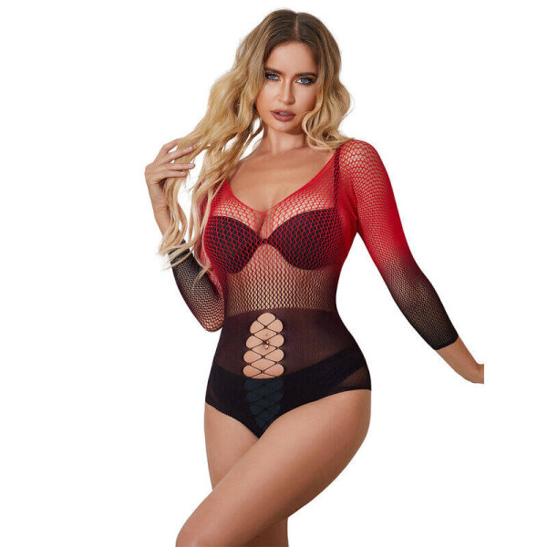 imagen SUBBLIME - 952259 VESTIDO DE REJILLA ELÁSTICO MANGA LARGA DEGRADADO ROJO Y NEGRO TALLA ÚNICA