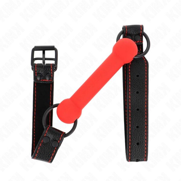 imagen KINK - MORDAZA FORMA DE HUESO CON CORREA POLIPIEL ROJO AJUSTABLE 41-57 CM