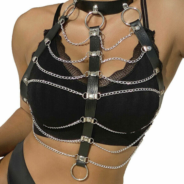 imagen SUBBLIME - ARNÉS DE PECHO CADENAS CUERO NEGRO TALLA ÚNICA