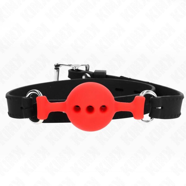 imagen KINK - MORDAZA 55 x 2 CM DE BOLA 4 CM DE SILICONA COMPLETA TALLA S ROJO AJUSTABLE 35-51 CM