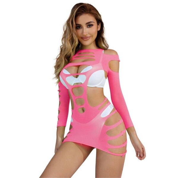 imagen SUBBLIME - 952273 VESTIDO DE REJILLA ELÁSTICO MANGA LARGA ROSA TALLA ÚNICA