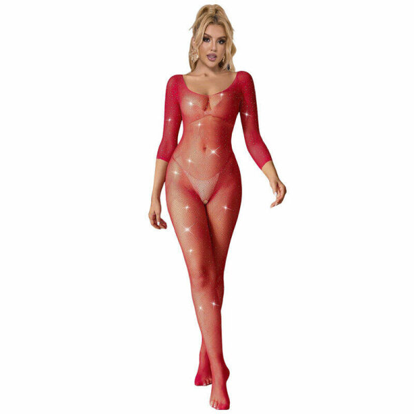 imagen SUBBLIME - 952419 BODYSTOCKING DE REJILLA CON DIAMANTES MANGA LARGA ROJO TALLA ÚNICA
