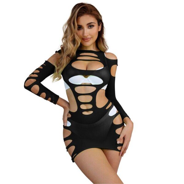 imagen SUBBLIME - 952266 VESTIDO DE REJILLA ELÁSTICO MANGA LARGA NEGRO TALLA ÚNICA