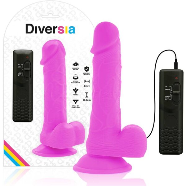 imagen DIVERSIA - DILDO REALISTICO FLEXIBLE CON VIBRACION LILA 20.5 CM -O- 4.2 CM