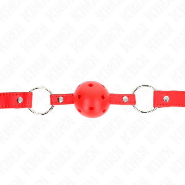 imagen KINK - MORDAZA DE BOLA 4 CM TRANSPIRABLE CON DOBLE REMACHE MODELO 1 ROJO 62 x 2.5 CM AJUSTABLE 42-58 CM