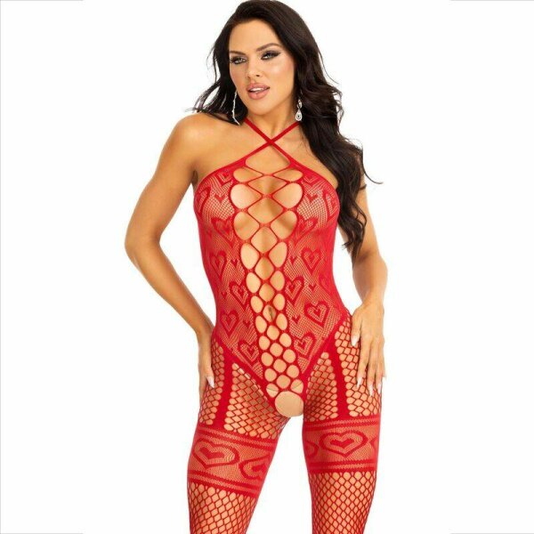 imagen LEG AVENUE - BODYSTOCKING CUELLO HALTER RED CORAZONES ROJO