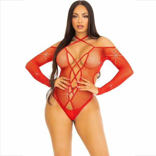 imagen LEG AVENUE - BODY CROTCHLESS CON BRILLO ROJO