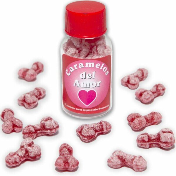 imagen DIABLO PICANTE - 12 CARAMELOS DEL AMOR FORMA PENE FRESA/CEREZA