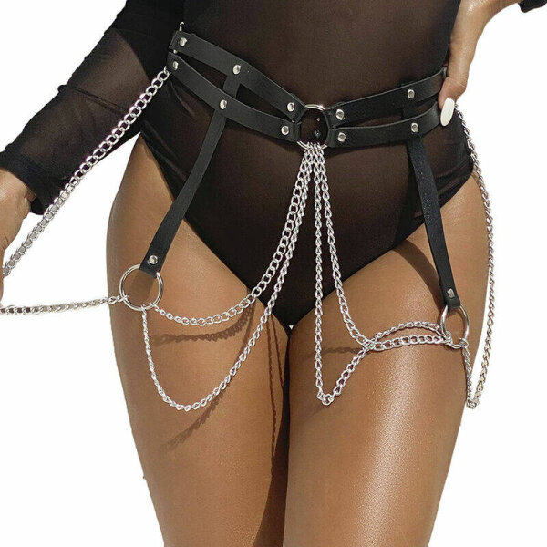 imagen SUBBLIME - CINTURON DE CADENAS ANILLAS CUERO NEGRO TALLA ÚNICA