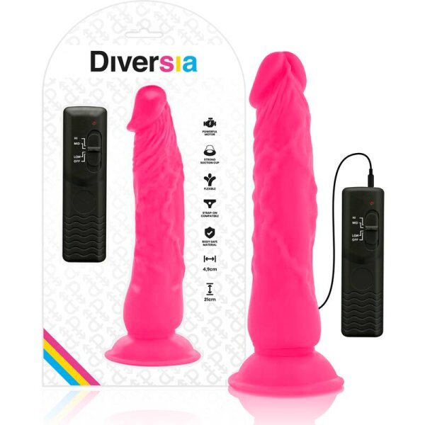 imagen DIVERSIA - DILDO REALISTICO FLEXIBLE CON VIBRACION ROSA 21 CM -O- 4.9 CM
