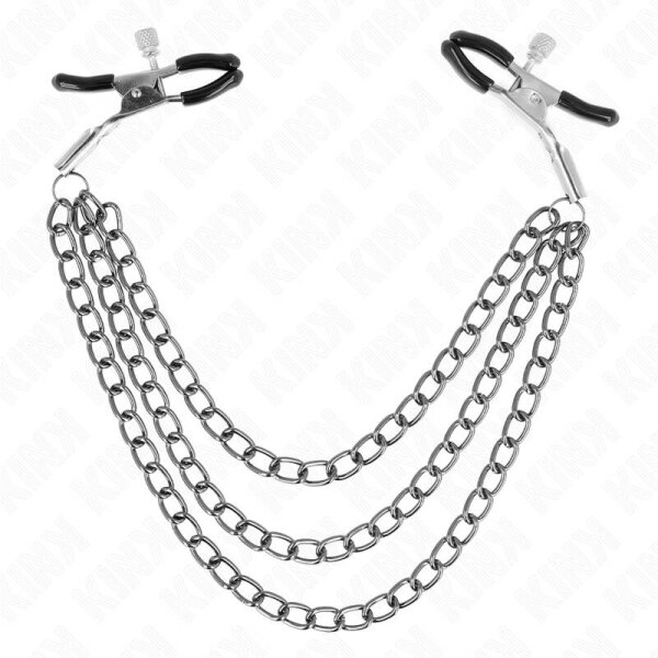 imagen KINK - PINZAS PARA PEZONES CON TRIPLE CADENA NEGRO 20/23/28 CM