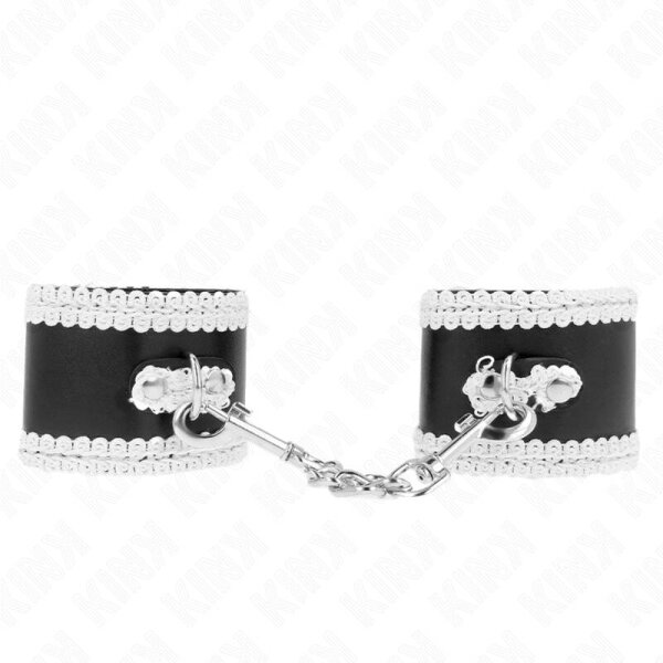 imagen KINK - MUÑEQUERAS NEGRO CON ENCAJE DECORATIVO BLANCO AJUSTABLE 20-23 CM X 5.5 CM