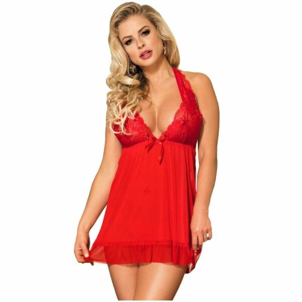 imagen SUBBLIME - BABYDOLL ROJO FLORAL ADORNOS EN EL PECHO L/XL