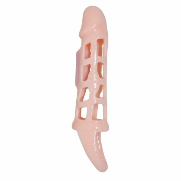 imagen BAILE - FUNDA EXTENSORA PENE CON VIBRACION Y STRAP NATURAL 13.5 CM