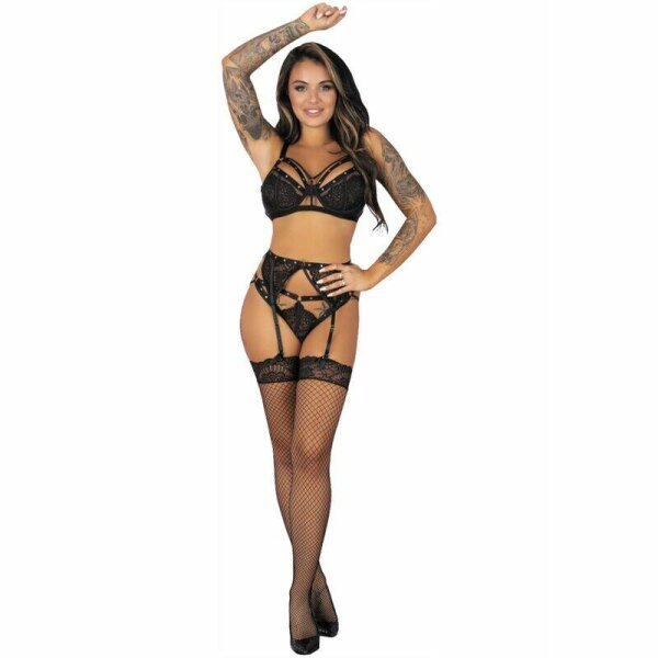 imagen LIVCO CORSETTI FASHION - POJZON LC 90670 SUJETADOR + MEDIAS + LIGUERO + PANTY NEGRO L/XL