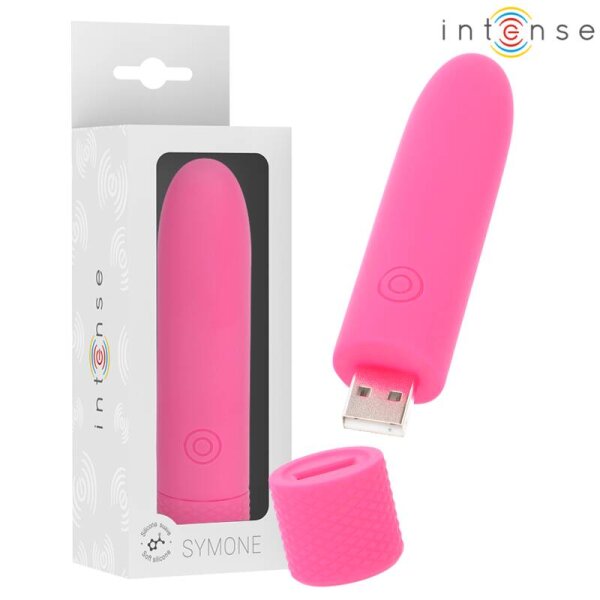 imagen INTENSE - SYMONE BALA VIBRADORA RECARGABLE POR USB 8 VIBRACIONES ROSA 10 X 2.2 CM
