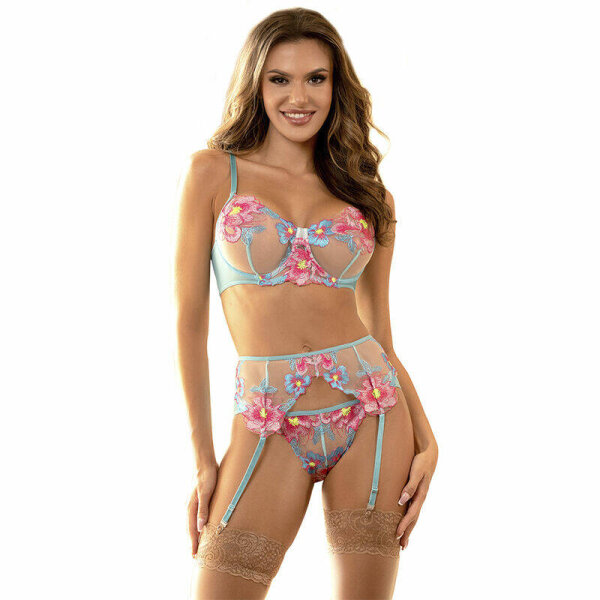 imagen SUBBLIME - 954116 SUJETADOR + PANTIES CON LIGUERO DISEÑO FLORAL AZUL L/XL