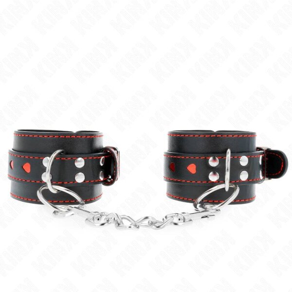 imagen KINK - MUÑEQUERAS NEGRO CON INCRUSTACIÓN DE CORAZÓN ROJO AJUSTABLE 21-28 CM X 5.5 CM