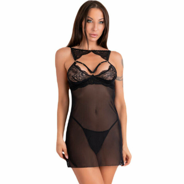 imagen LIVCO CORSETTI FASHION - KROLINA LC 90734 CHEMISE + TANGA NEGRO S/M