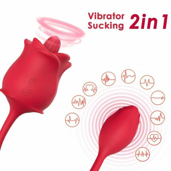 imagen ARMONY - ROSA 2 EN 1 ESTIMULADOR SUCCIÓN & VIBRADOR 10 MODOS CON COLA ROJO