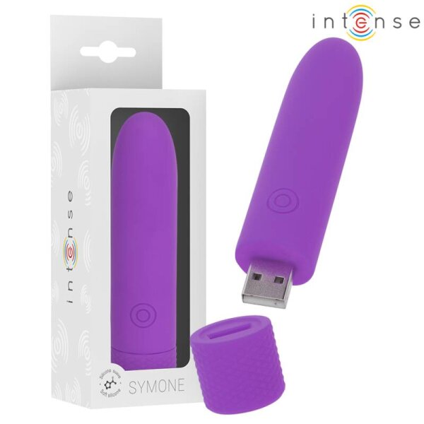 imagen INTENSE - SYMONE BALA VIBRADORA RECARGABLE POR USB 8 VIBRACIONES MORADO 10 X 2.2 CM