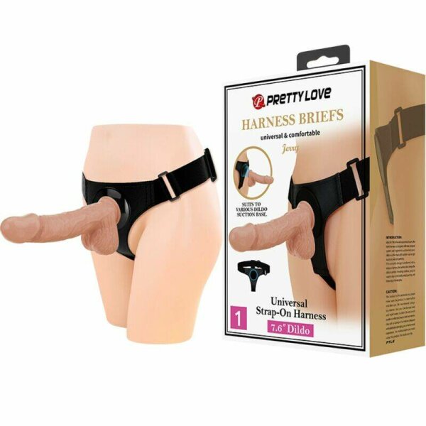 imagen PRETTY LOVE - HARNESS BRIEFS ARNÉS UNIVERSAL CON DILDO JERRY 21.8 CM NATURAL