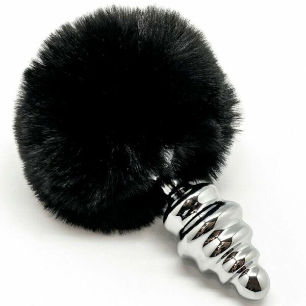 imagen ALIVE - ANAL PLEASURE PLUG ESPIRAL METAL POMPON NEGRO TALLA M