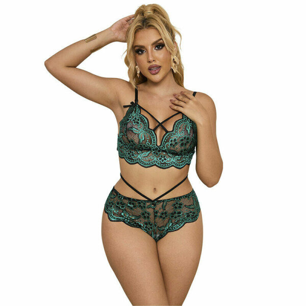 imagen SUBBLIME - 954086 SUJETADOR + PANTIES ENCAJE VERDE S/M