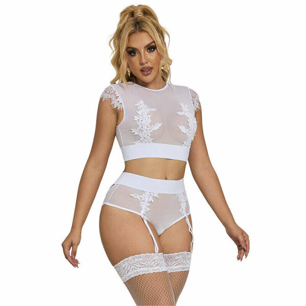 imagen SUBBLIME - 954048 SUJETADOR + PANTIES CON LIGUERO BLANCO L/XL