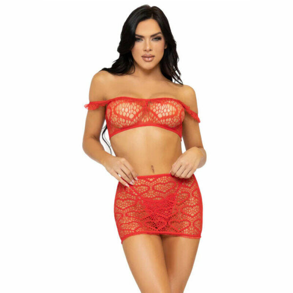 imagen LEG AVENUE - SET TRES PIEZAS TOP, MINI FALDA Y TANGA TALLA UNICA - ROJO
