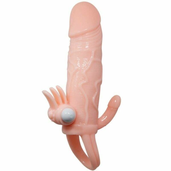 imagen BAILE - BRAVE MAN FUNDA PENE ANAL Y CLITORIS VIBRADOR 16.5 CM NATURAL