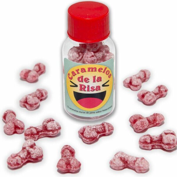 imagen DIABLO PICANTE - 12 CARAMELOS DE LA RISA FORMA PENE FRESA/CEREZA