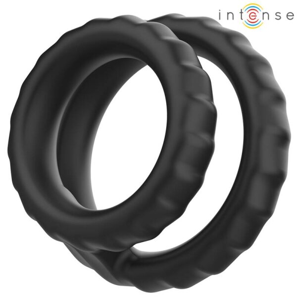 imagen INTENSE - DEWEY ANILLO DOBLE PARA PENE SILICONA NEGRO MODELO 2