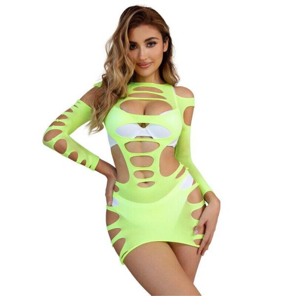 imagen SUBBLIME - 952280 VESTIDO DE REJILLA ELÁSTICO MANGA LARGA VERDE TALLA ÚNICA